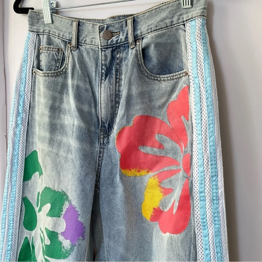 New Urban Outfitters BDG 90s Skater Baggy Jeans Denim Race Track Stripe 26